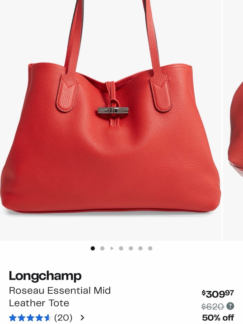 Longchamp Red Roseau Essential Mid Leather Tote